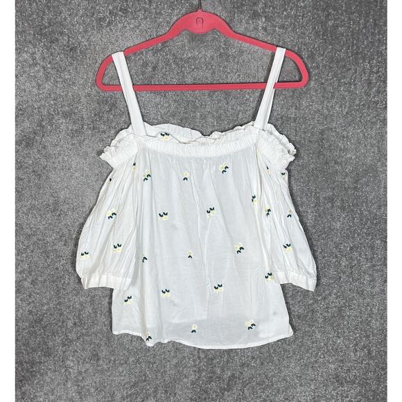 Dorothy Perkins Cold Shoulder Daisy Floral Top Womens Size‎ 14 White Cotton - Picture 1 of 7